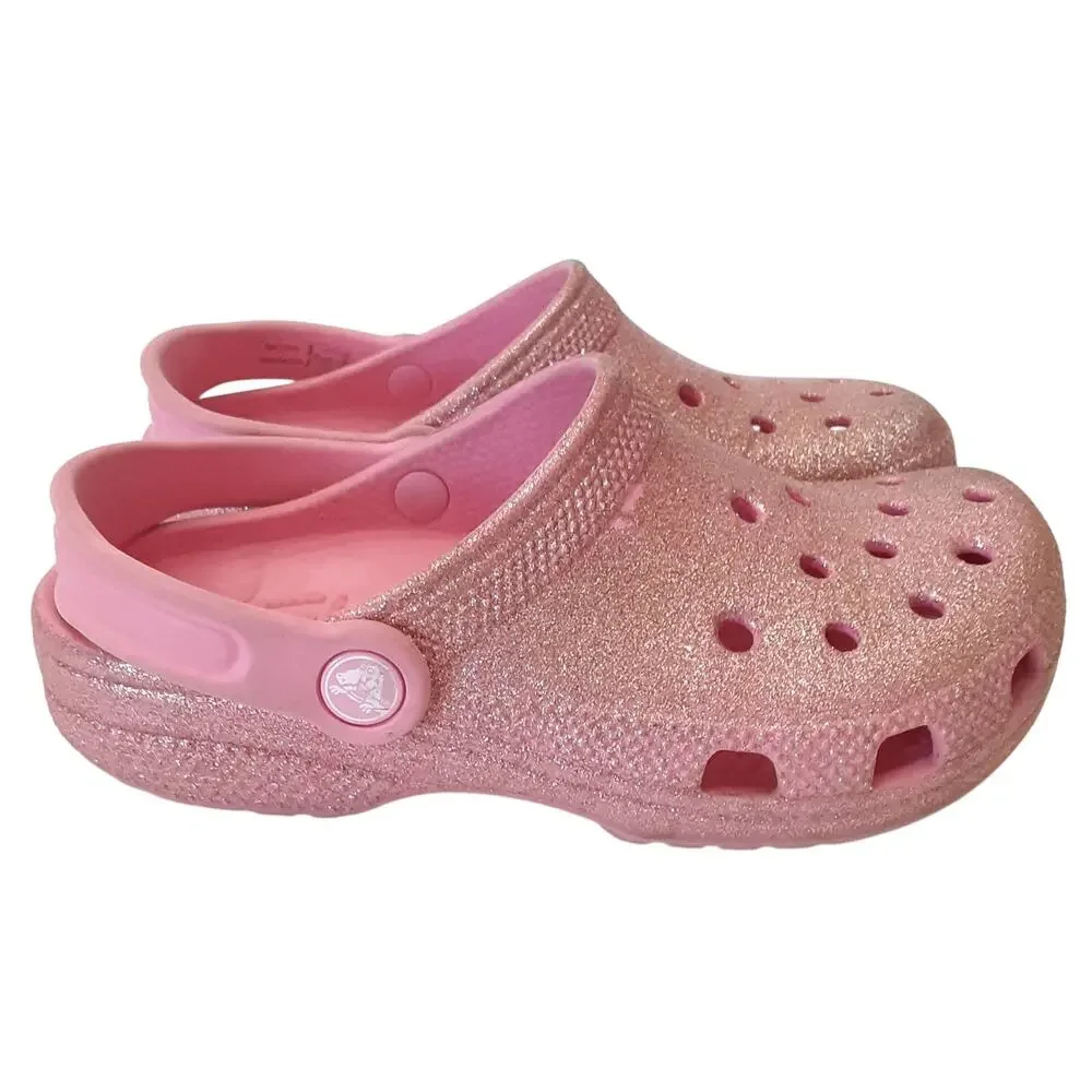Crocs Clogs Juniors 2 Light Pink Glitter Slip On Water Shoes Girls Summer Ballet
